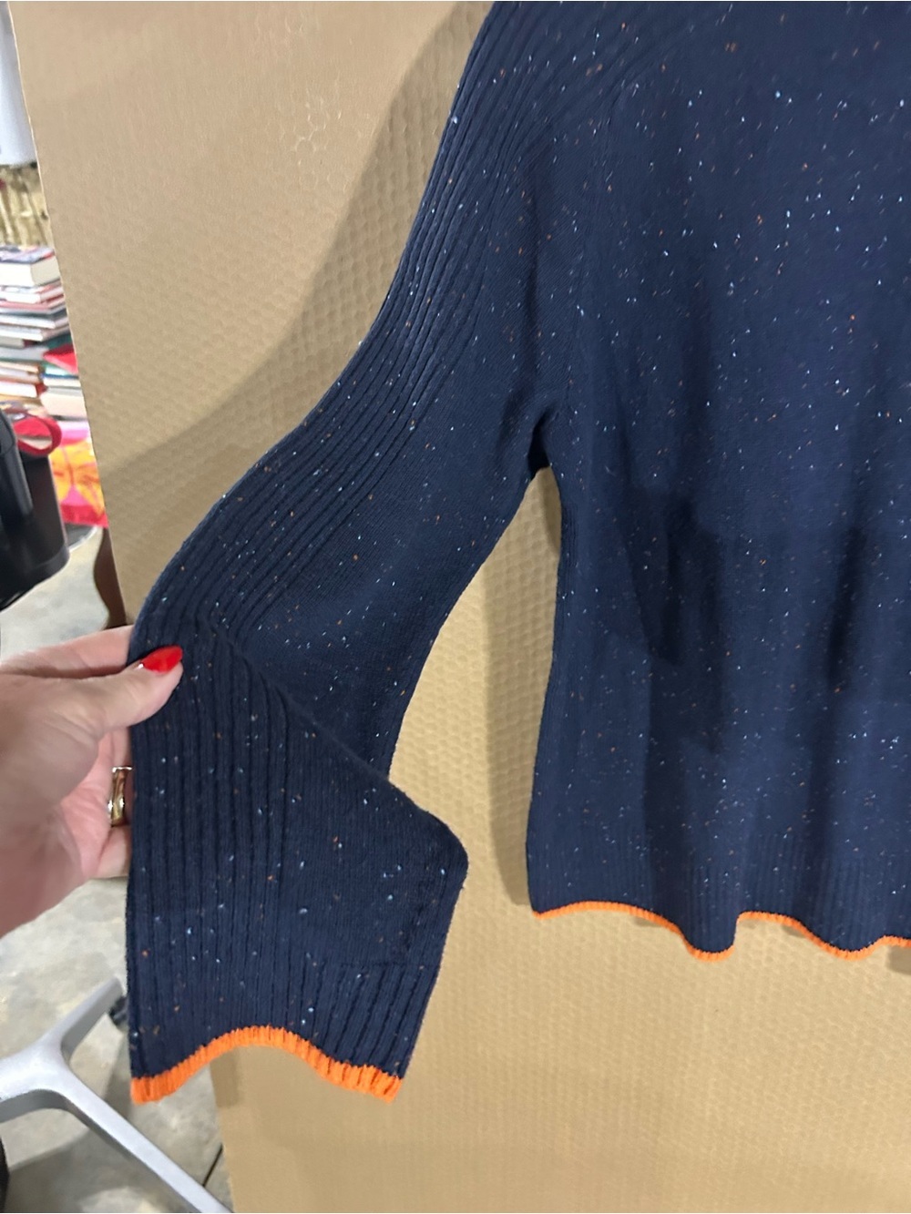 J. Jill Navy Crewneck Sweater with Orange Trim - Picture 3 of 8